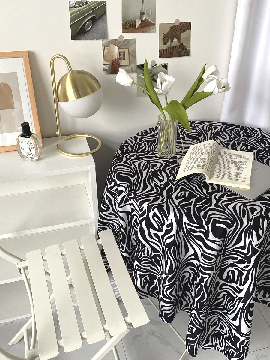 2024  Korean style zebra print black and white contrasting tablecloth with personalized headboard pad