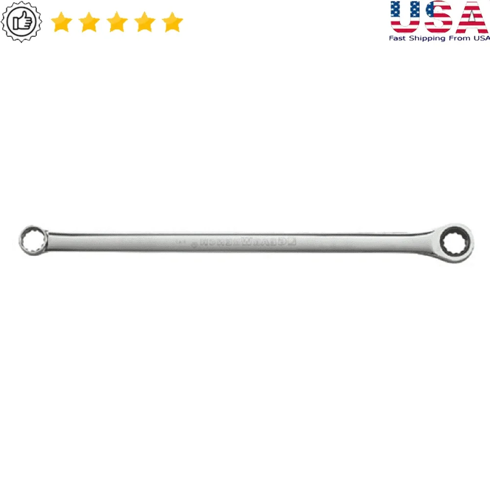 

12 Pt Metric XL Ratcheting Wrench Chrome Vanadium Steel Non Ratcheting End 0 Degree Offset Design 40 Percent Longer Slim Profile