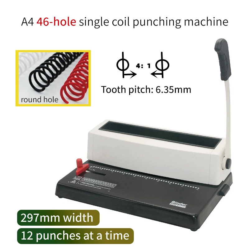 Office Commercial Binding Machine Spiral Circle 4mm Round Hole Small Punch 46 Holes A4 Single Coil Binding Punch Machine