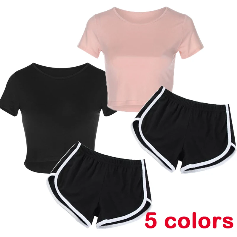 Fashionable women's shorts set, summer casual yoga exercise set, women's navel exposed short top and shorts set