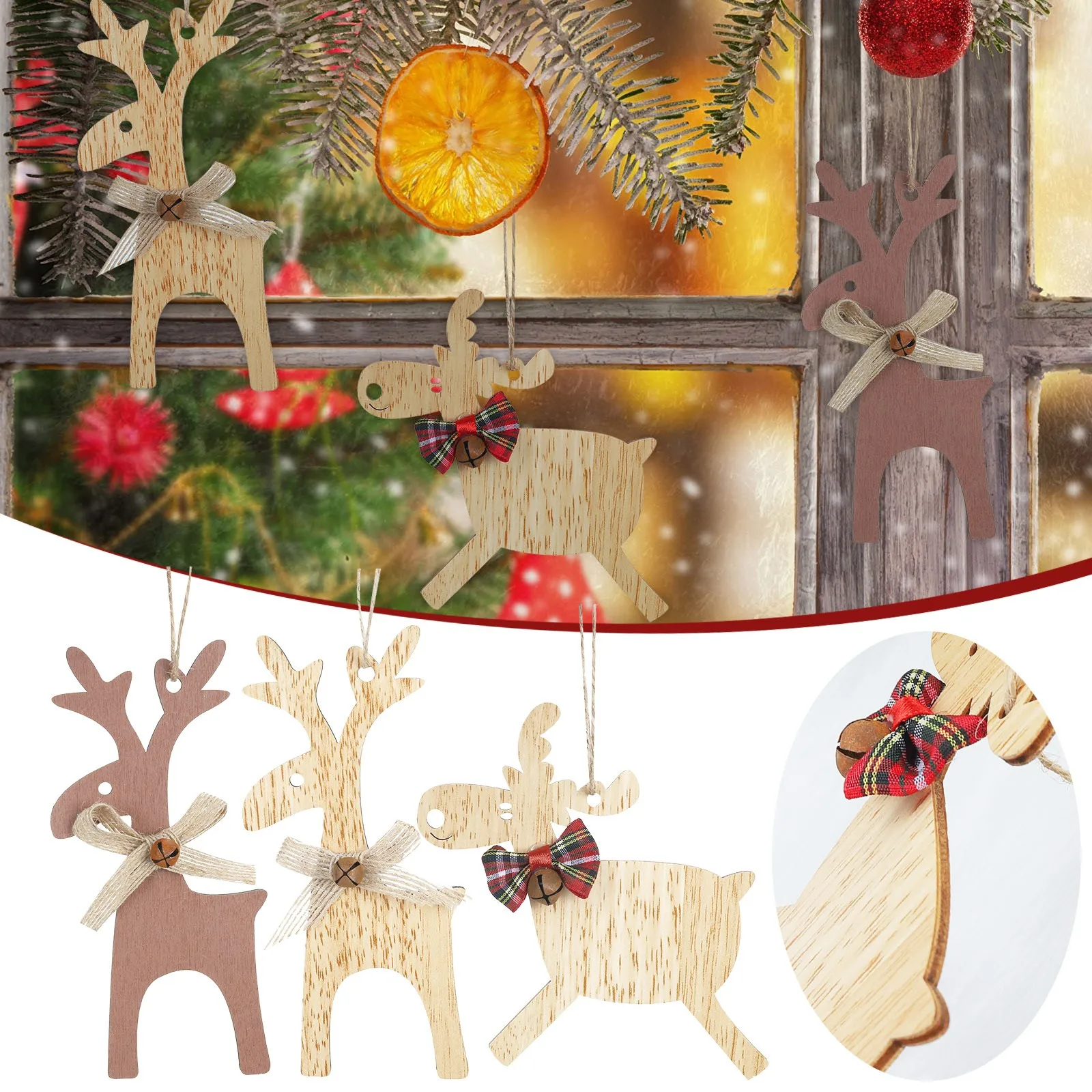 

Wooden Reindeer Cutouts Christmas Hanging Ornaments With Ropes Decoration Craft DIY Props Xmas Tree Deer Party Home Decor 2025