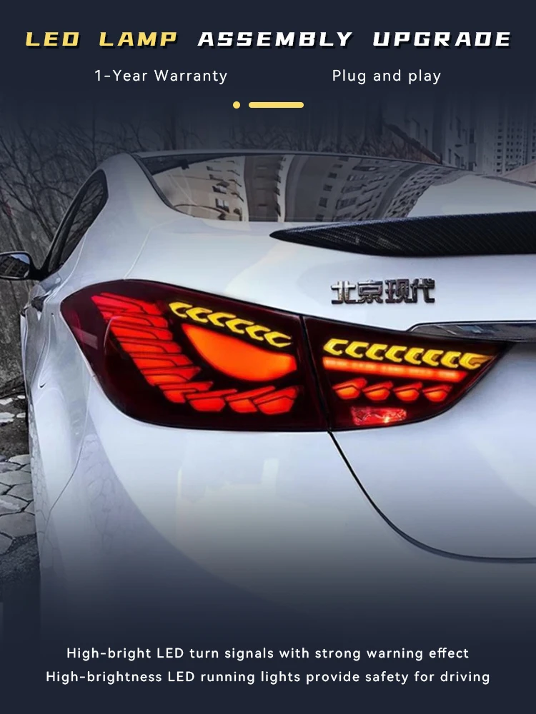 

2 шт. лампы для Hyundai Elantra 2012-2017, задний фонарь DRL, стоп-сигнал, модифицированный светодиодный задний фонарь, автомобильные аксессуары Plug and Play