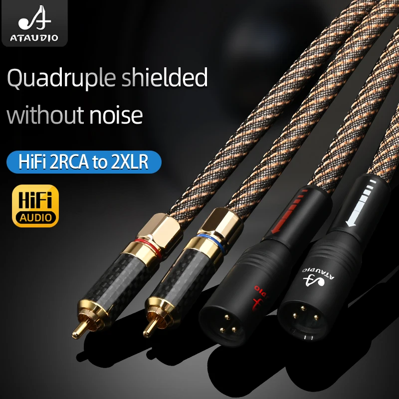 Un Par de Cables de Audio HiFi RCA a XLR, OFC con Mezcla de Plata, 4 Capas de Blindaje, 2 RCA Macho a 2 XLR Hembra, para CD, DAC, Mezclador