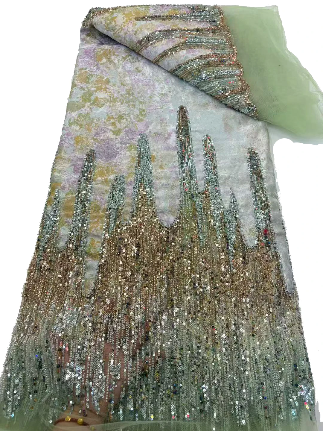 

Exquisite French tulle sequin lace, high-quality beaded tube lace fabric, wedding gown lace design / 5 yards