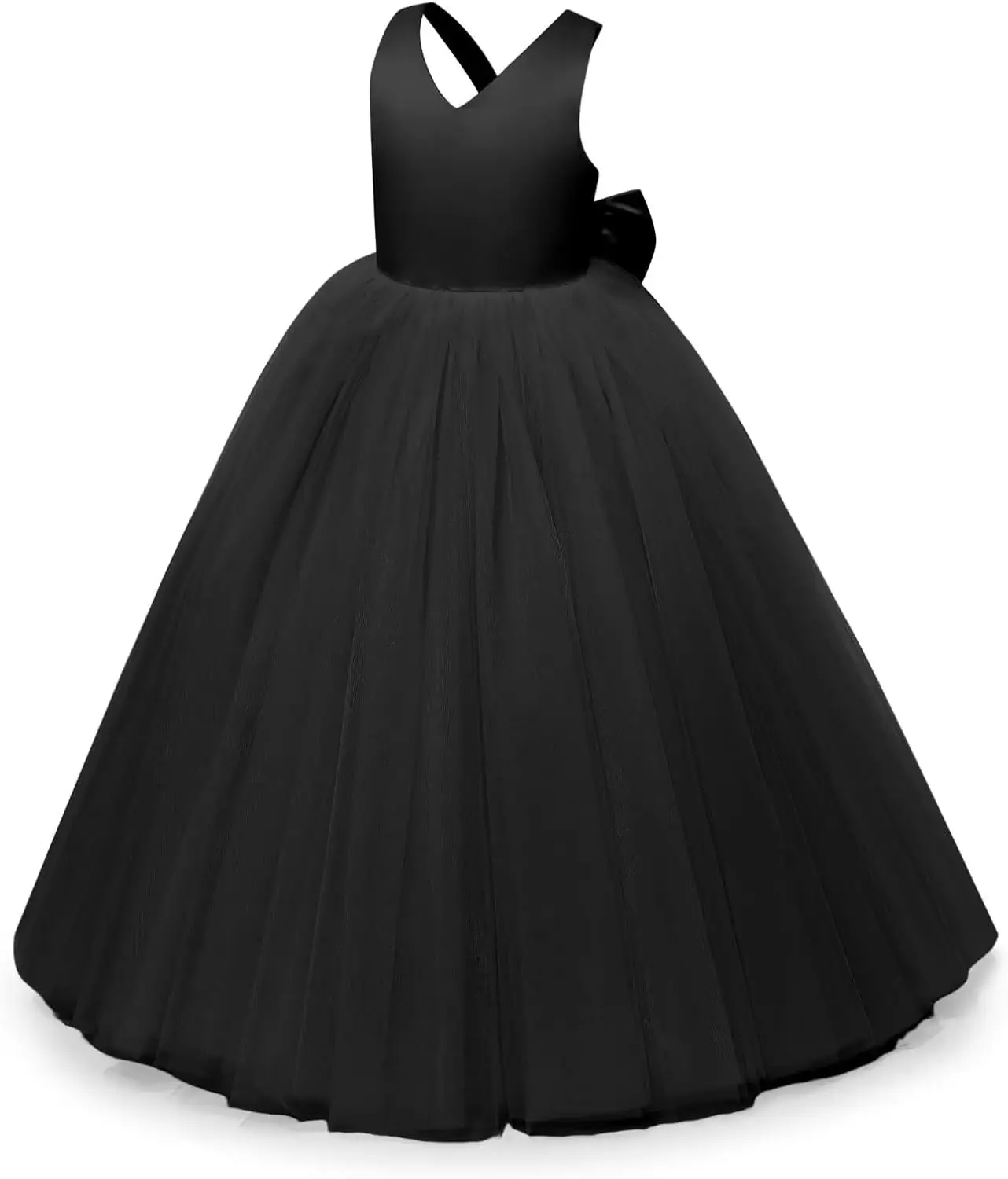 Платье с перекрещенными бретелями для девочек-цветочниц, атласное длинное платье для выпускного вечера с бантом, пышные тюлевые пышные платья для девочек, платья с цветочным узором для девочек