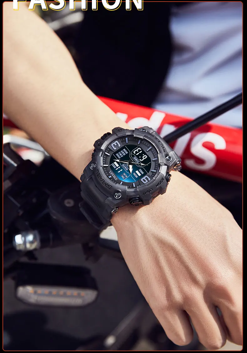 SMAEL 8049 Watch Sport LED Light Alarm Clock Dual Time Display WaterproofWeek Auto Date Wristwatches Quartz Sf9b6a98618d749a2b21fb0ca46c3bf85H
