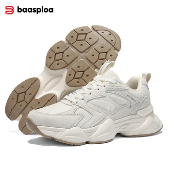 Baasploa Women Casual Sneakers Comfort Leather Walking Shoes for Women Solid Color…