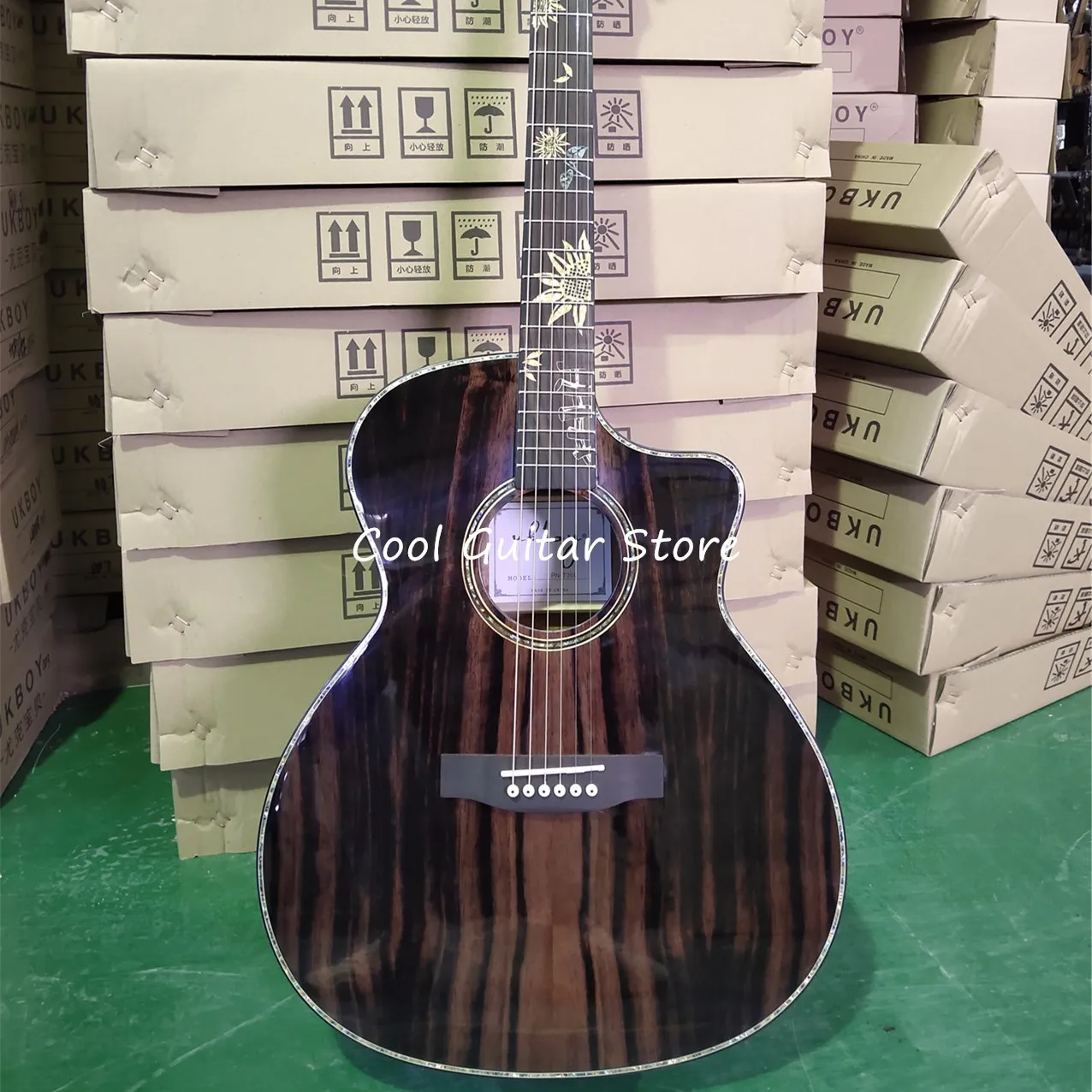 All Koa Wood Acoustic Guitar,Sunflower Fingerboard,Cutaway Model,Real Abalone Binding,Free Shipping