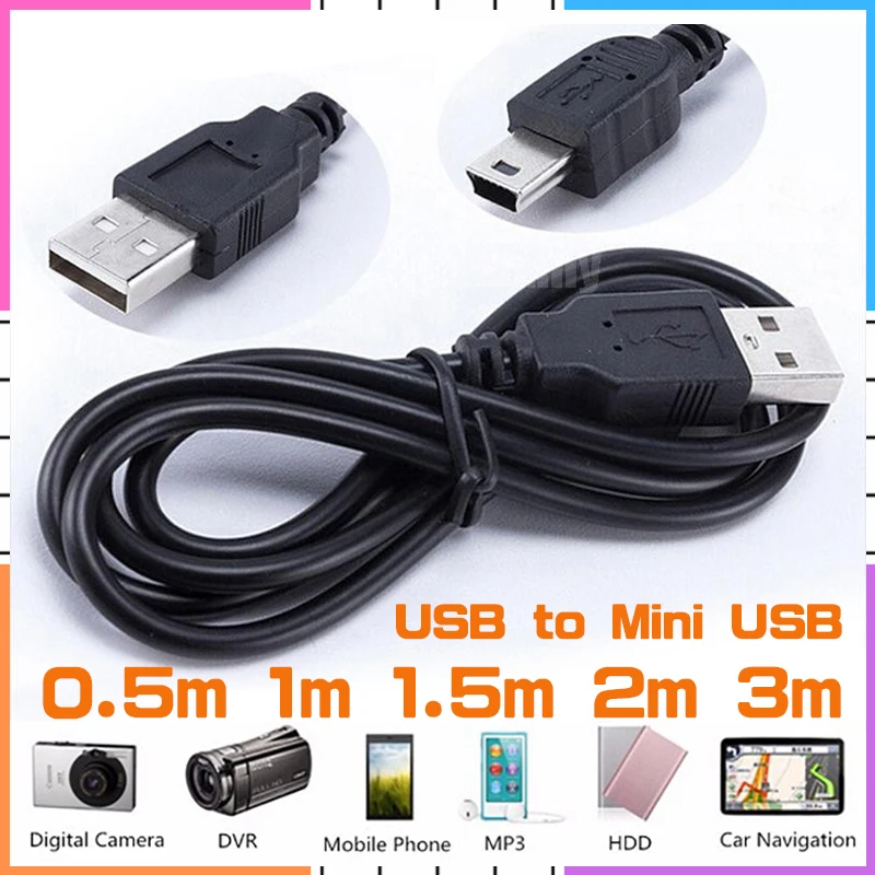 

Usb To Mini USB Cable 0.5M/1M/1.5M/2M/3M Mini USB Charger Data Cable 480Mbps 5 Pin B For Camera Mp3 Mp4