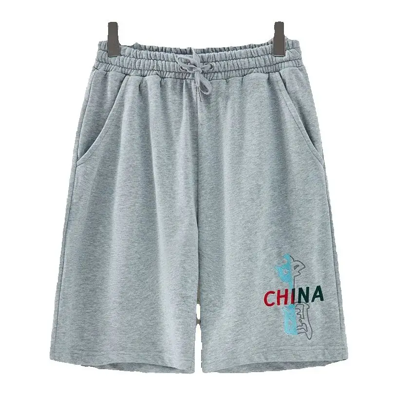 

Летние спортивные укороченные шорты National Tide, хлопковые махровые шорты с китайской вышивкой для молодых мужчин, студентов, свободные мужские брюки