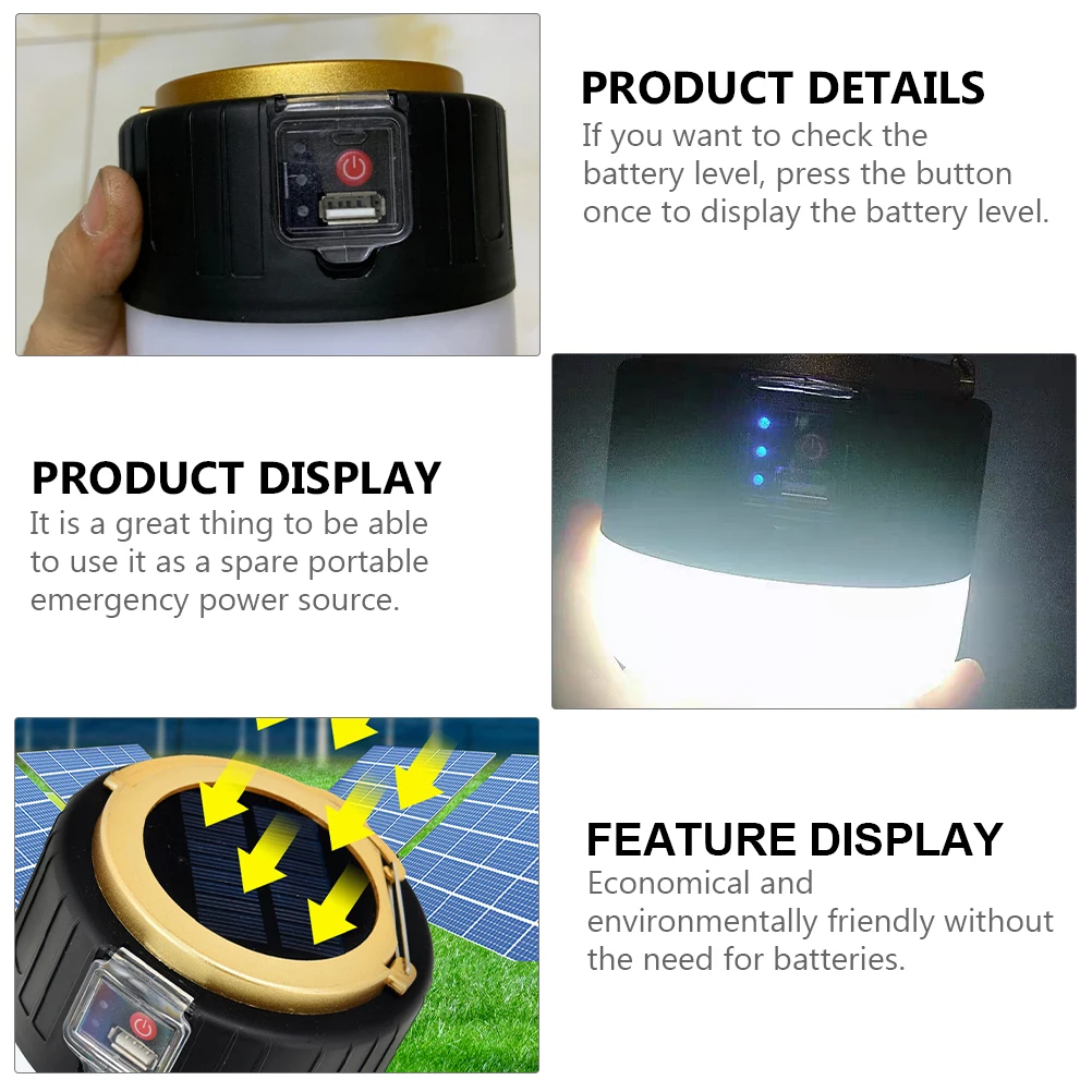 Water Proof Solar LED Tent Light Rechargeable Batteries Camp Lights for Abs Emergency