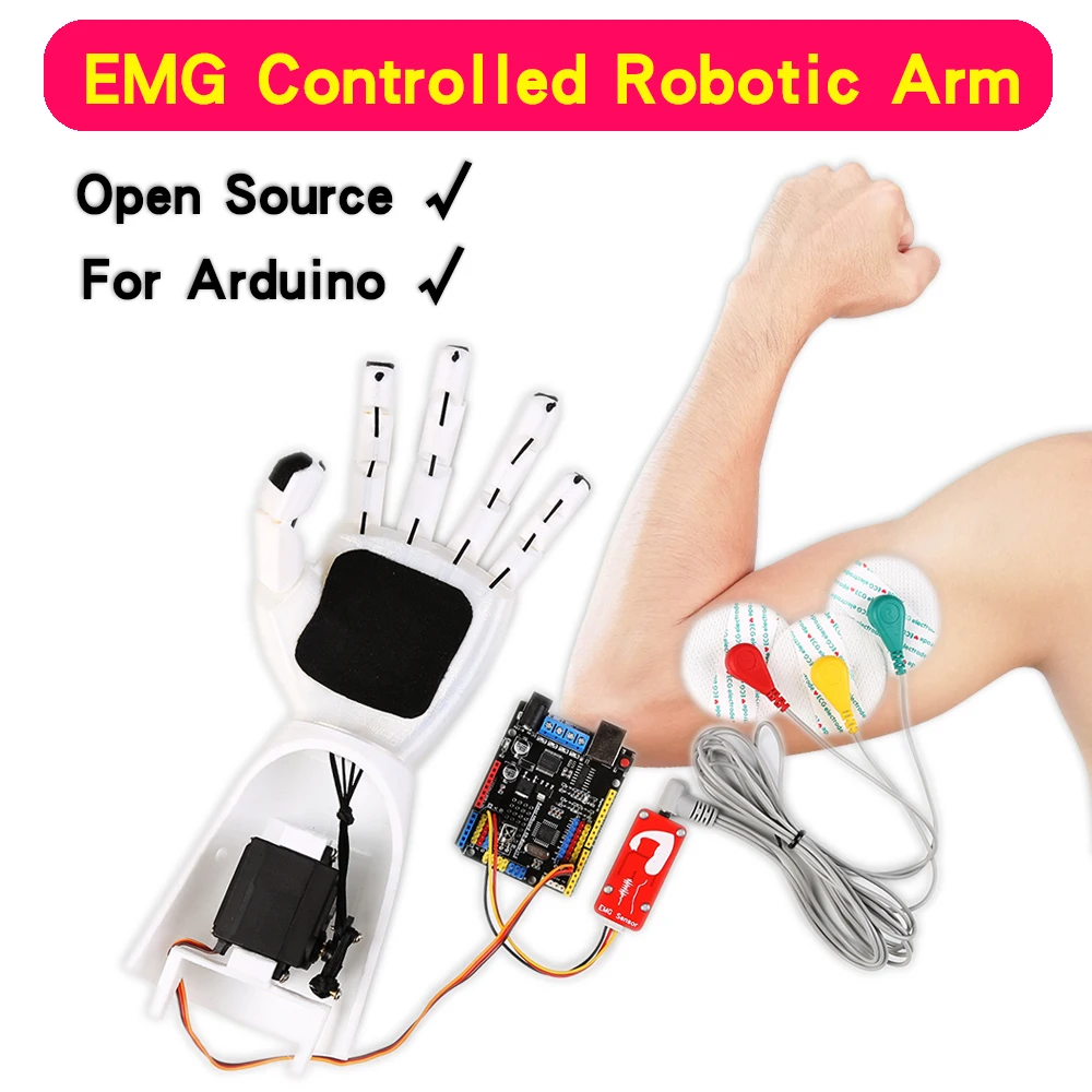 EMG Controlled Robotic Arm For Arduino EMG Sensor Diy Kit School Science STEM Education Physics Teaching