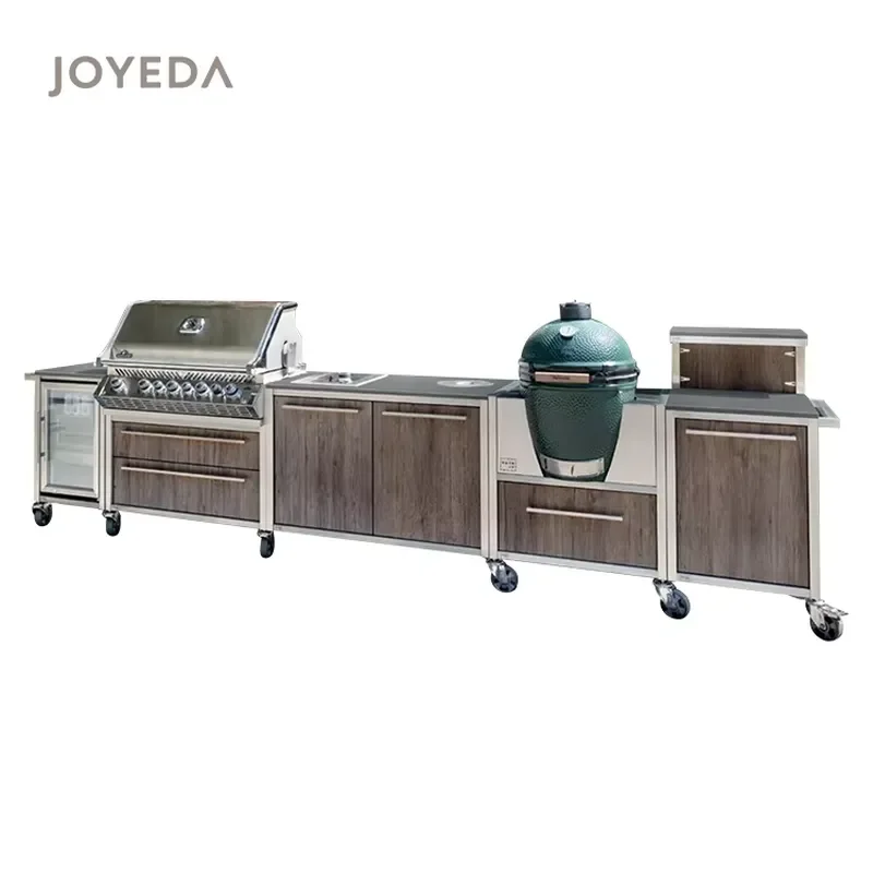 Bbq Pizza Oven Barbecue Burners Camping Outdoor Kitchen Beige with Backsplash Drawer Slide & Drawer Basket
