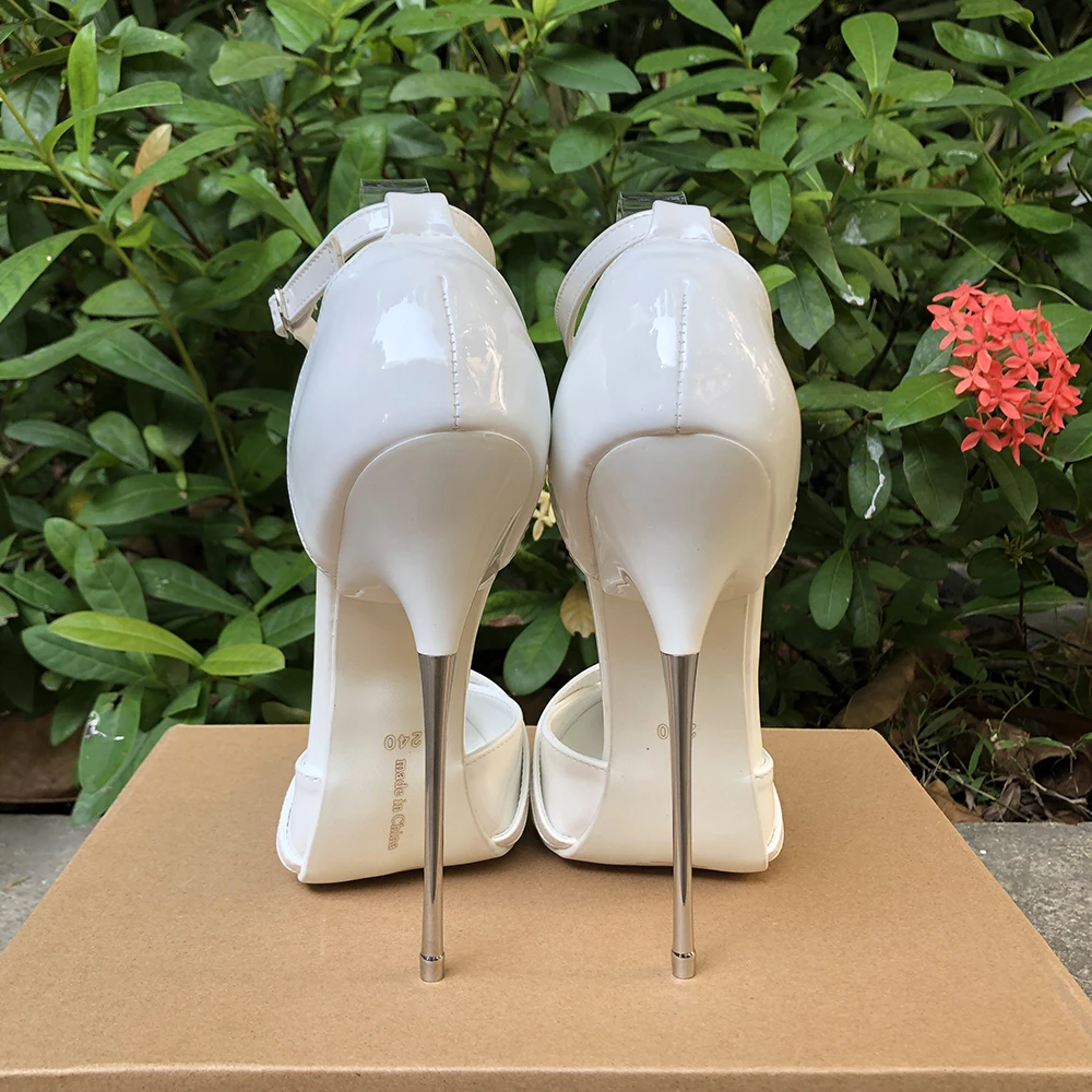 تخصيص جديد وصول مثير الأبيض 16 سنتيمتر المتطرفة المعادن عالية الكعب النساء الخناجر مضخة عبر مضمد الوثن تأثيري أحذية للجنسين