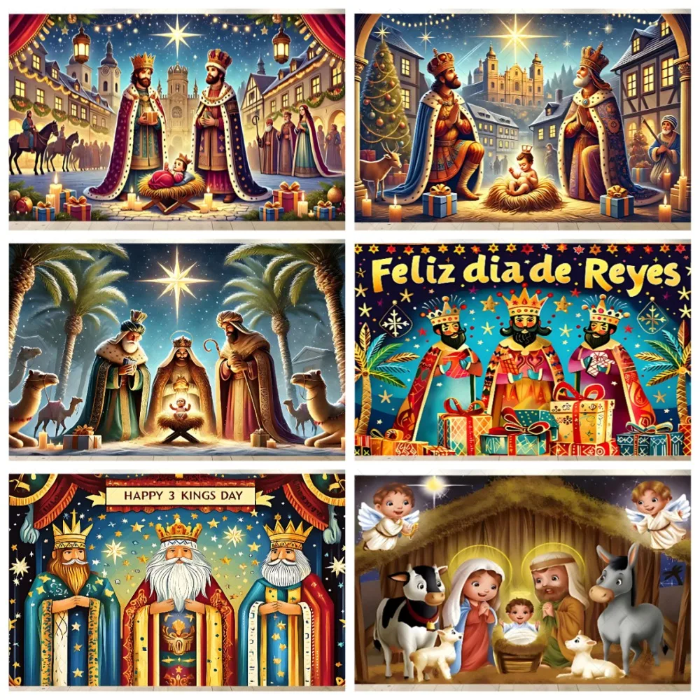 

Three Kings Day Starry Night Camel Angel Theme Party Photography Background, Family Gathering Party Photography Studio Backdrop