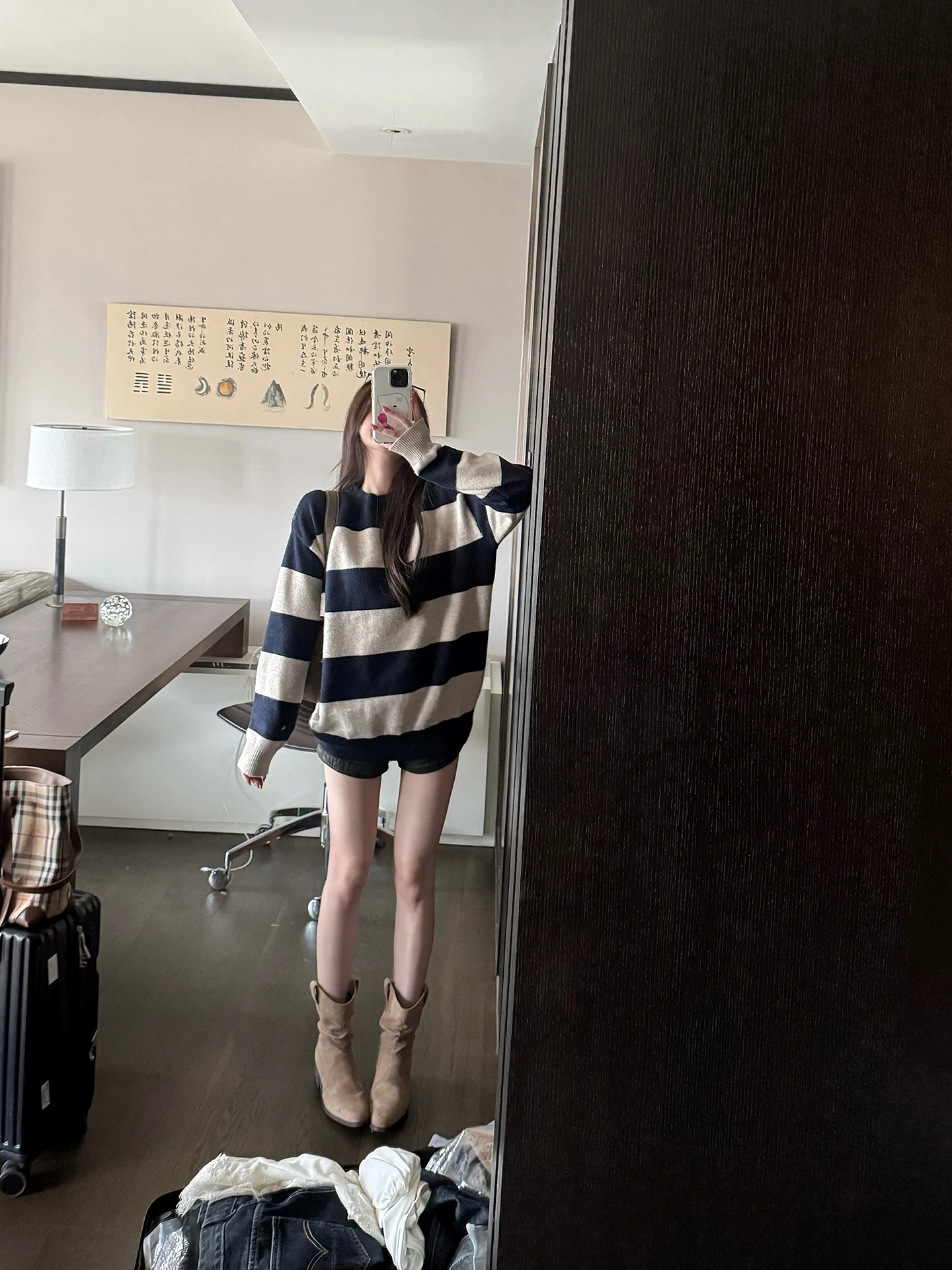 

Titi Little Sister Nordic Holiday Knitwear Women's Spring Autumn Lazy Sle Loose Striped oulder Slanting Sweater
