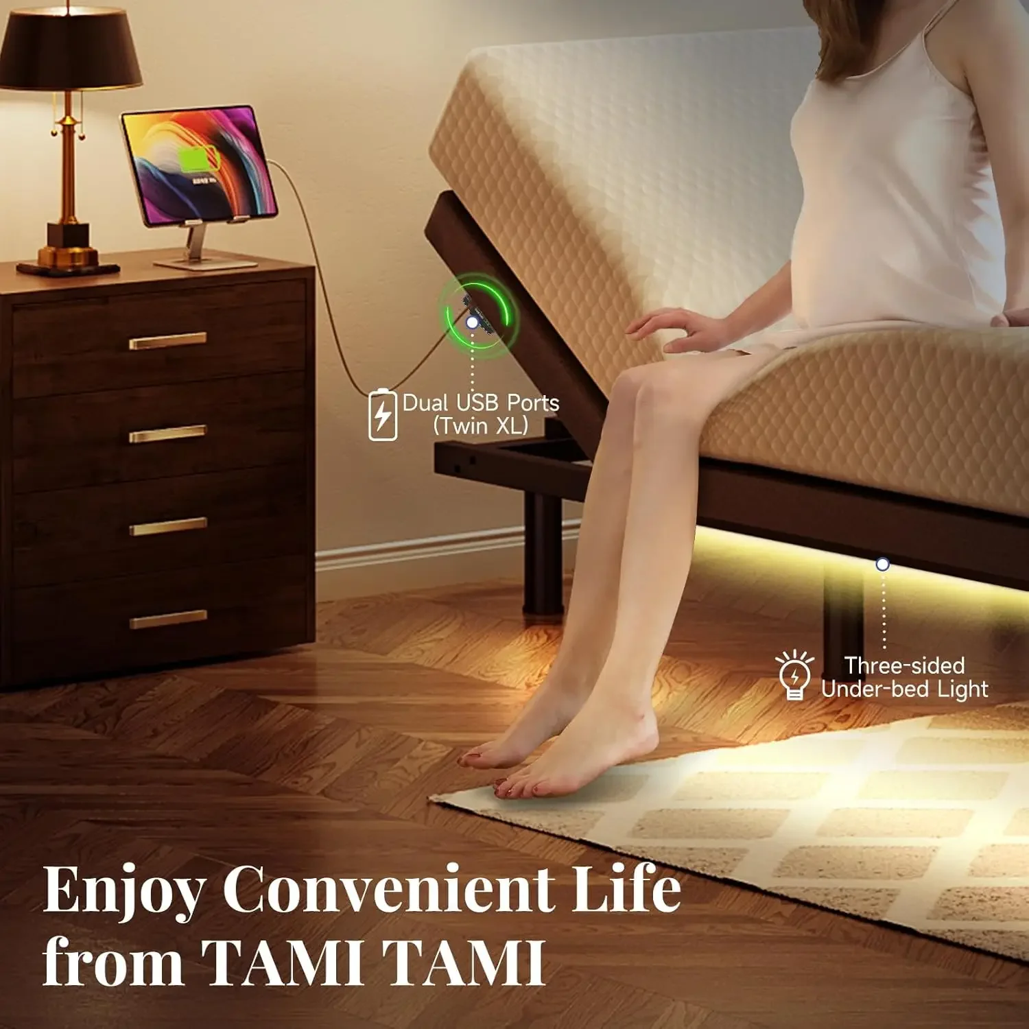 Adjustable Bed Frame Twin XL Size with Remote & Massage - Syncable Electric Beds Bases w/Zero Clearance, Zero Gravity, USB