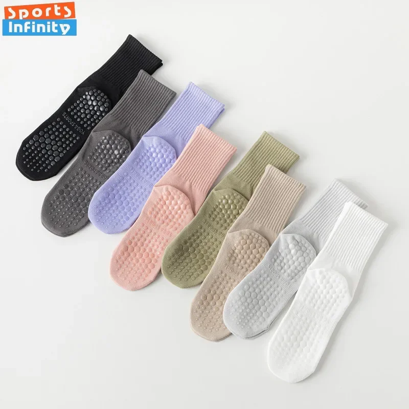 New Simple Solid Color Mid Calf Yoga Socks Pilates Socks Silicone Non-slip Fitness Socks Indoor Dance Gymnastic Training Socks