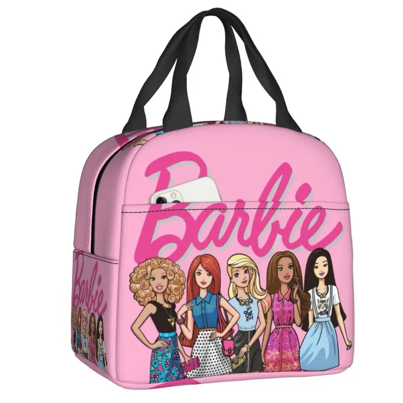 Custom Pink Girl Barbie Lunch Bag Reusable Cooler Thermal Insulated Bento Box For Women Kids School Travel Food Tote Bags