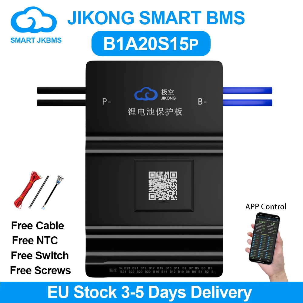 JK BMS 8S~24S B1A20S15P B1A24S15P Smart BMS with RS485 BT 1A 12V-24V Active Balance BMS for Lifepo4 Li-ion Lto Battery Pack 150A