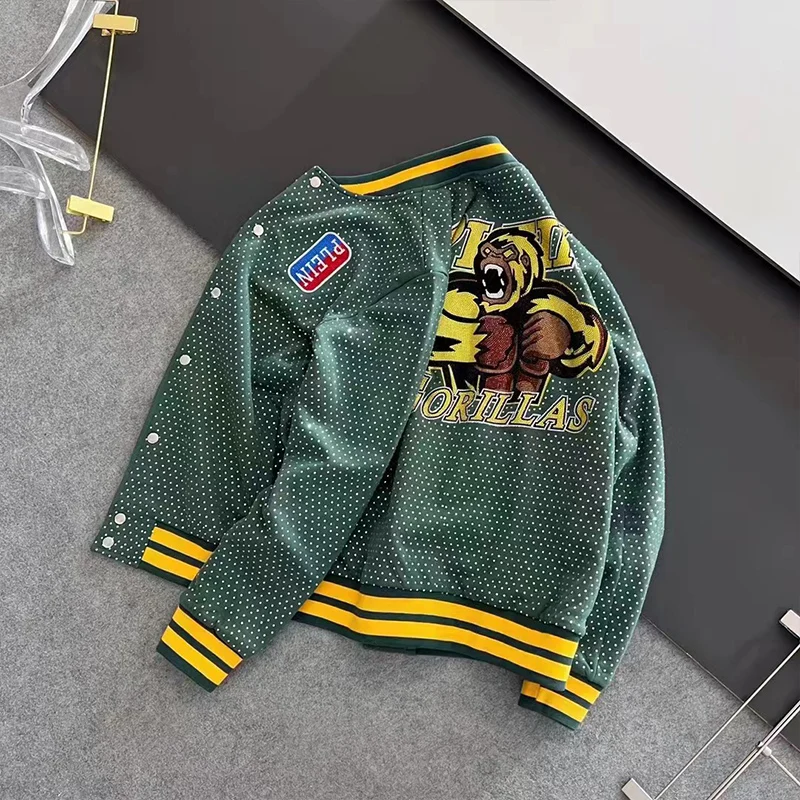 AlexPlein Gorilla Strass Diamant Letterman Jacke männer Mode Kleidung Paar Streetwear 2023 Winter Hip Hop 100% Baumwolle