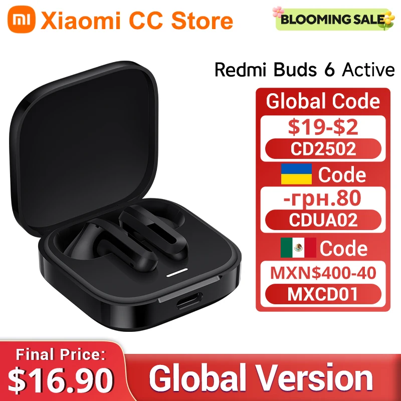 글로벌 버전 Xiaomi Redmi Buds 6 액티브 대형 14.2mm 다이나믹 드라이버 Bluetooth 5.4 명확한 음성 통화 30시간 긴 수명