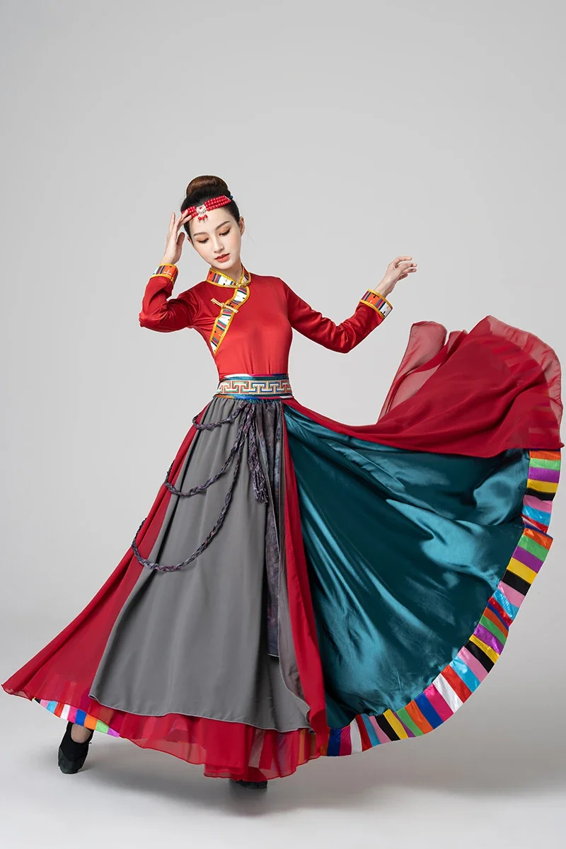 Tibetan dance performance costumes women's square dance Mongolian swing skirt skirt art test practice skirt two-piece set