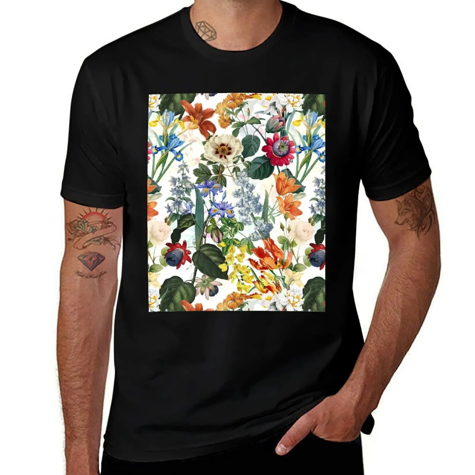 Vintage Exotic Flower Botanical Garden -double T-Shirt boys whites shirts graphic tees plain heavyweight t shirts for men