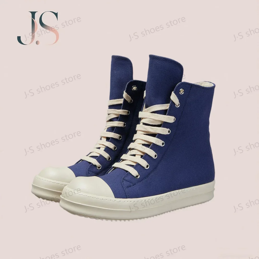 

R-o Luxury Blue Canvas High Top Shoe Luxury Designer Shoes Men Sneaker Boot Zipper Women Ankle Boots Casual Sneakers