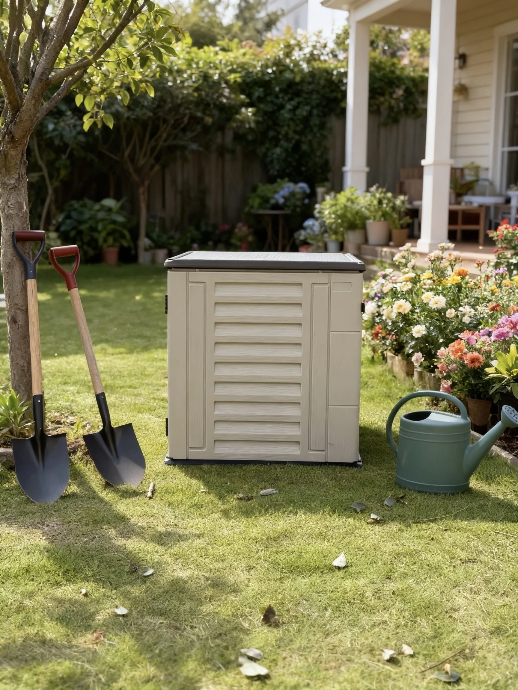 for-Hot-selling Waterproof Windproof Easily Assembled NEW HDPE Outdoor Garden Storage Cabinet with 60 Gallon Capacity@