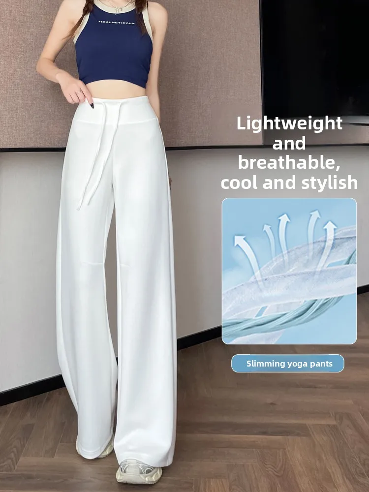 

Женские летние тонкие брюки с высокой талией и широкими штанинами из ледяного шелка, спортивные, для йоги, свободные, прямые, VJQT, для повседневной носки