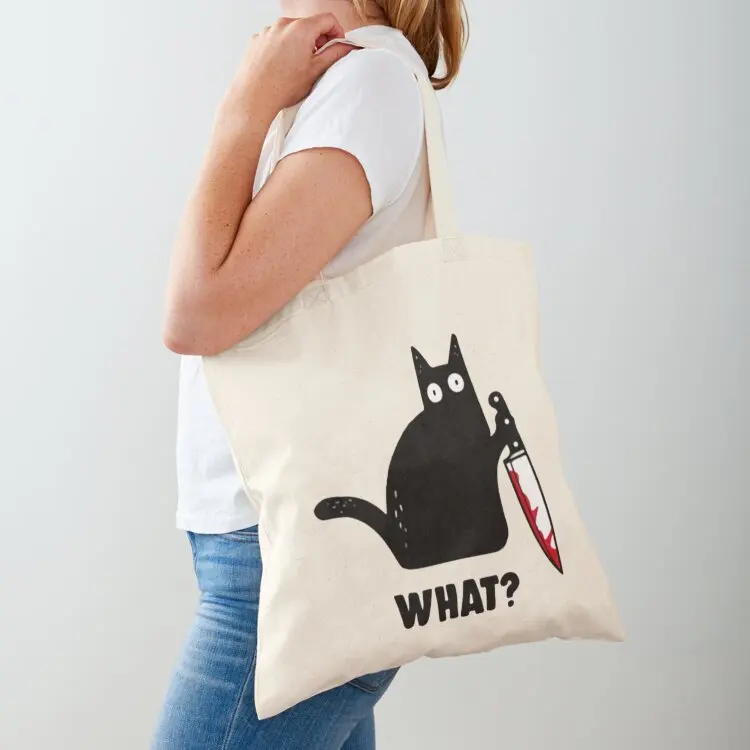 Black Cat What Knife T-ShirtBlack Cat With Knife Red Blood What Tote Bag shopper bag women Beach bag woman shopping