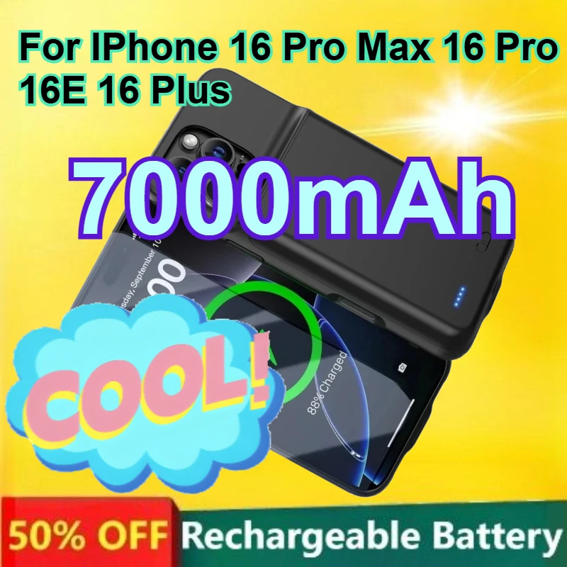 

Smart Battery Charger Case 7000mAh for IPhone 16 Pro Max 16 Pro 16E 16 Plus Battery Pack Power Bank External Charging Cover