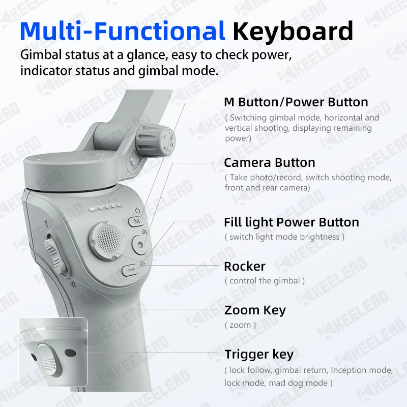 M01 3-Axis Gimbal Anti Shake,Fill Light Zoom Key,Foldable Gimbal Stabilizer with Tripod for iPhone Android Smartphone Vlog/Video