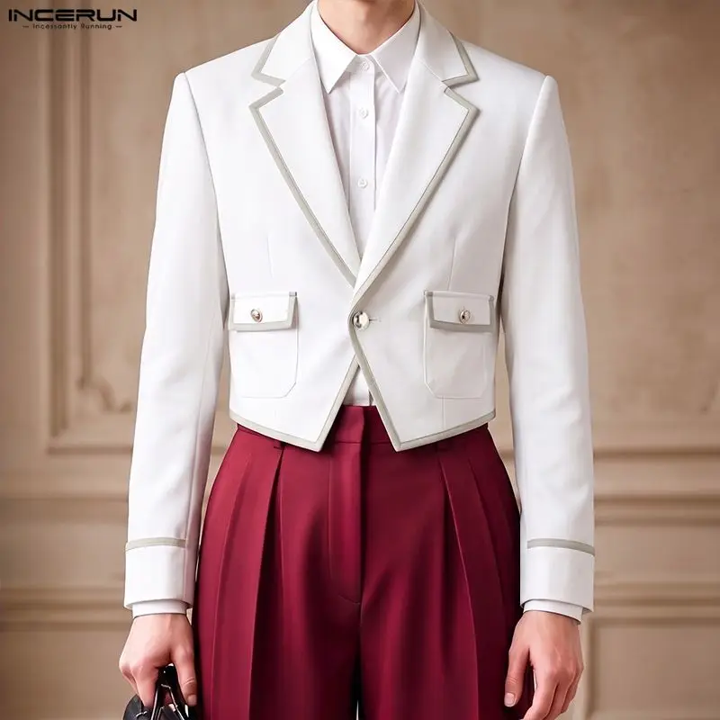 INCERUN Men's Blazer Patchwork Lapel Long Sleeve Color-block Casual Male Suit Streetwear Fashion Leisure Crop Balzer For Man