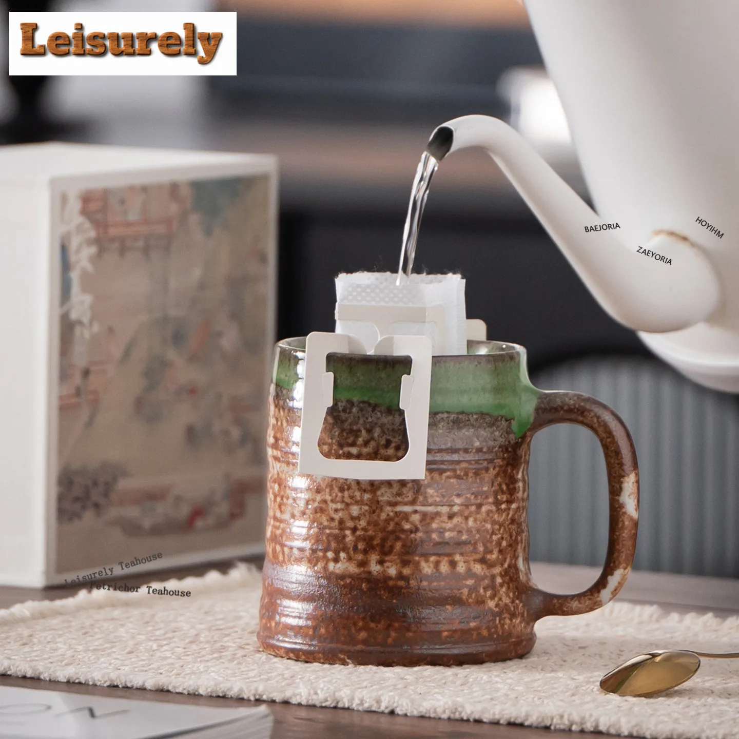 HOYIHM 370ml Kiln Fambe Thread Coffee Mug Cappuccino Latte Cup Afternoon Tea Mug Personal Office Water Cup Tea Services Gifts