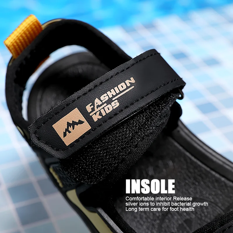 Летние детские кожаные сандалии для мальчиков, детская пляжная обувь на плоской подошве, спортивные мягкие нескользящие повседневные сандалии для малышей для девочек