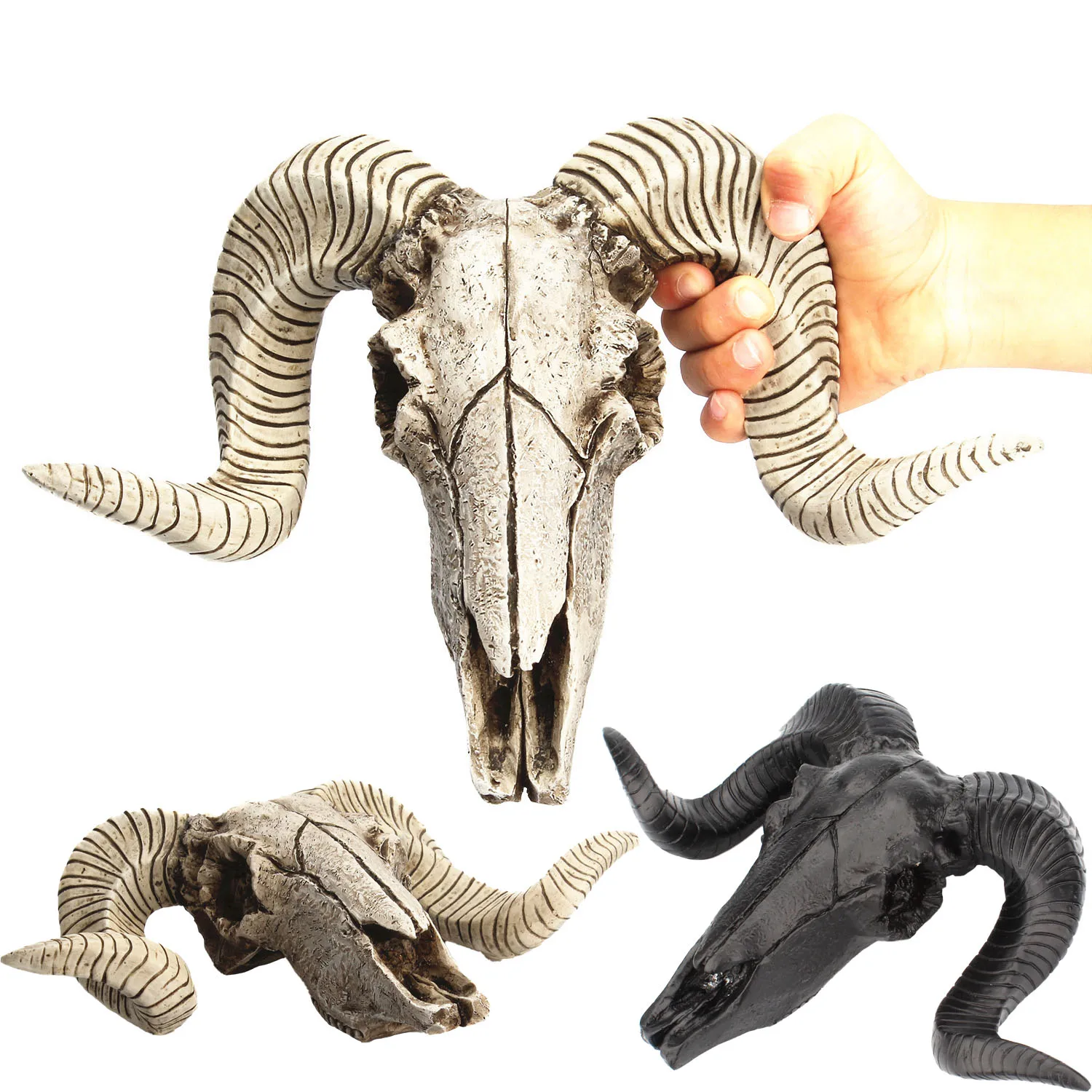 

Creative 3D Sheep Skull Ornament Skull Miniatures Retro Ram Curled Horns Wall Hanging Crafts Home Office Decor Gift Animal Skull