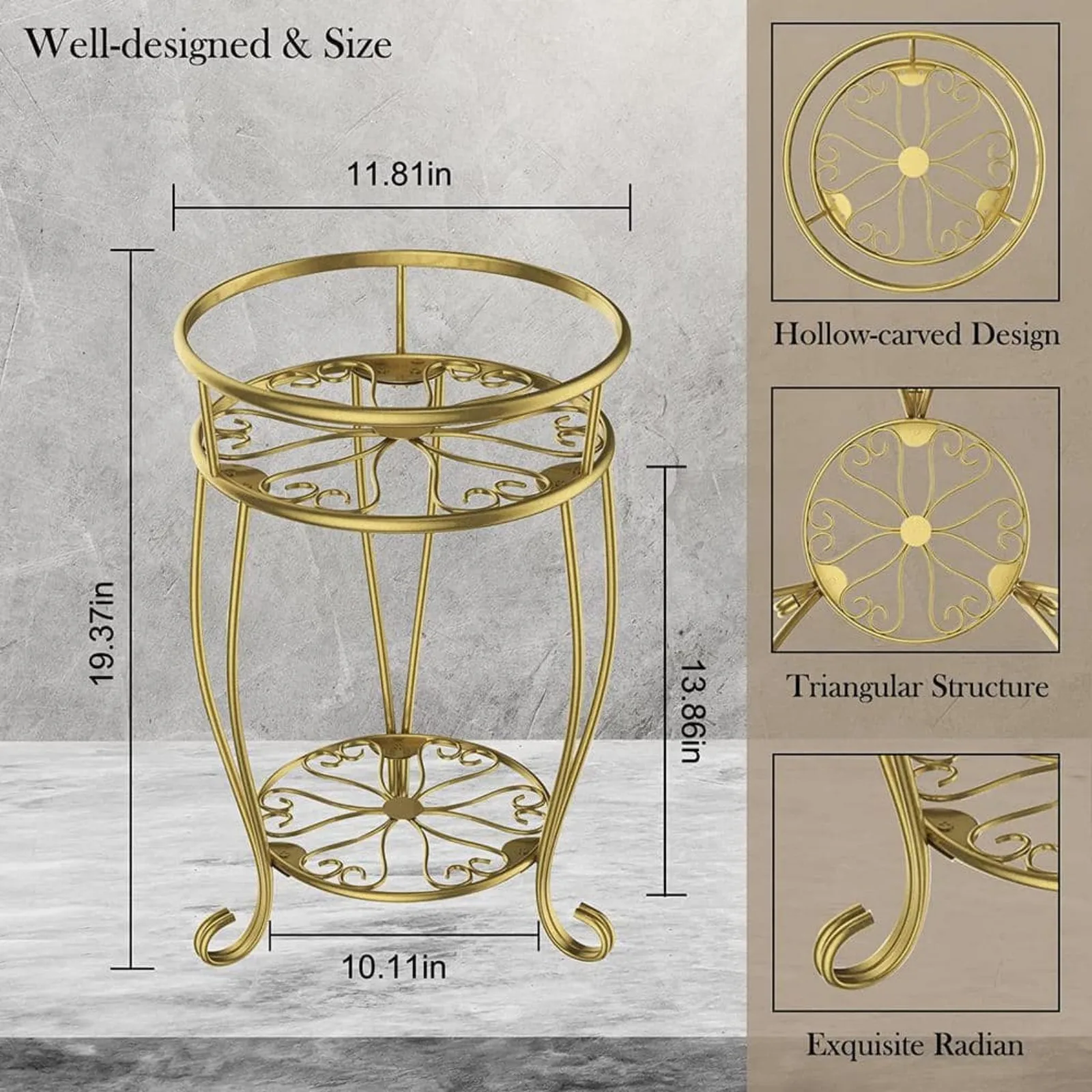 US 2-Tier Indoor Outdoor Metal Plant Stand, High Planter Rack Round Shelf, Rust Resistant