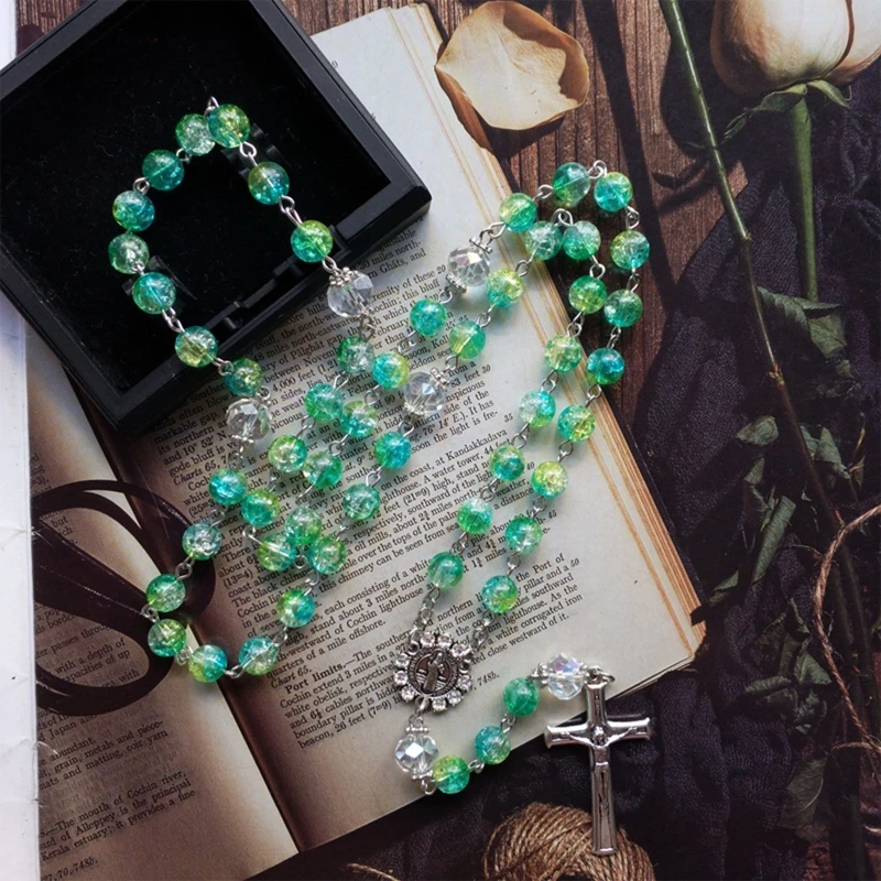 Christian Retro Cross Decorated Mary Blessing Rosary Prayer Necklace amulet Religious Jewelry Cross Necklace Jewelry