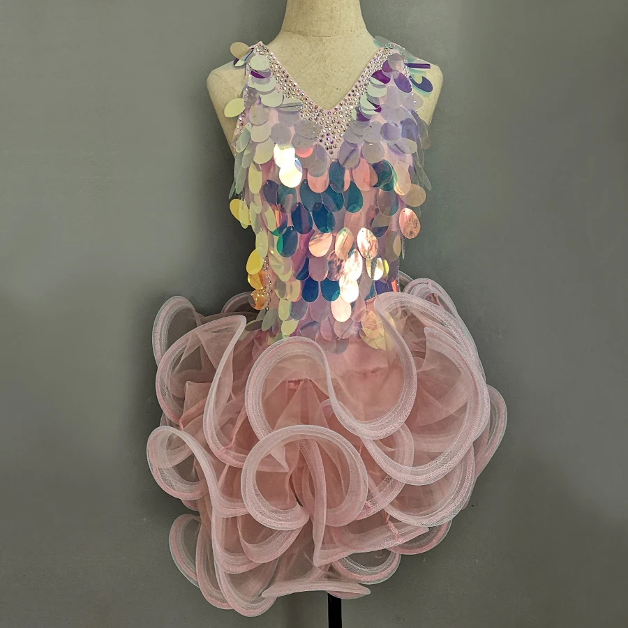 

Latin Dance Skirt for Women, Adult Latin Dance Performance Clothing, Children's Latin Dance Competition Clothing, Pink Sequined