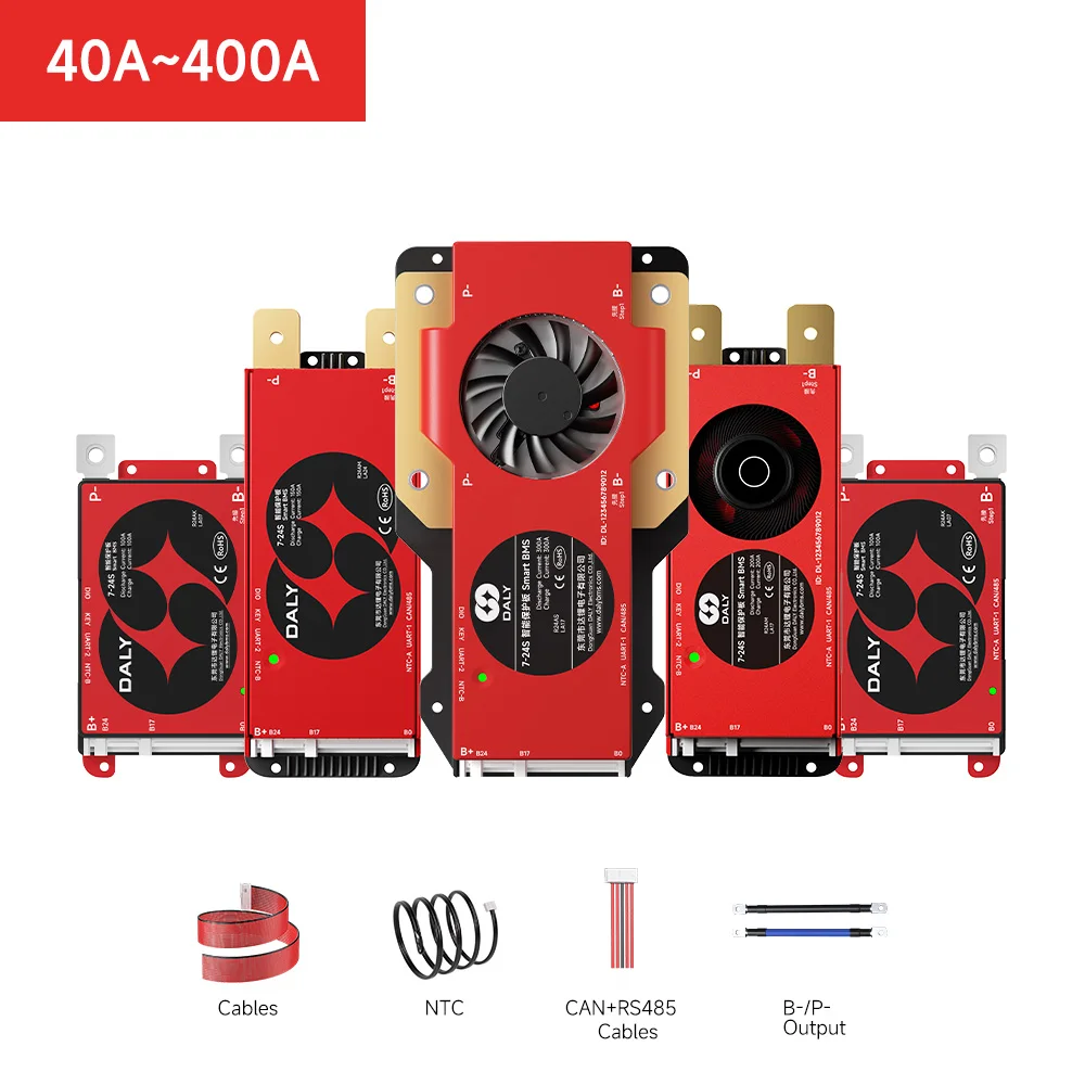 DalyBMS LiFePo4 4S 100A 12V 8S 24V 250A 16S 300A 400A mit Bluetooth RS485 CAN NTC-Funktion für E-Bike-Wechselrichter Golfcart