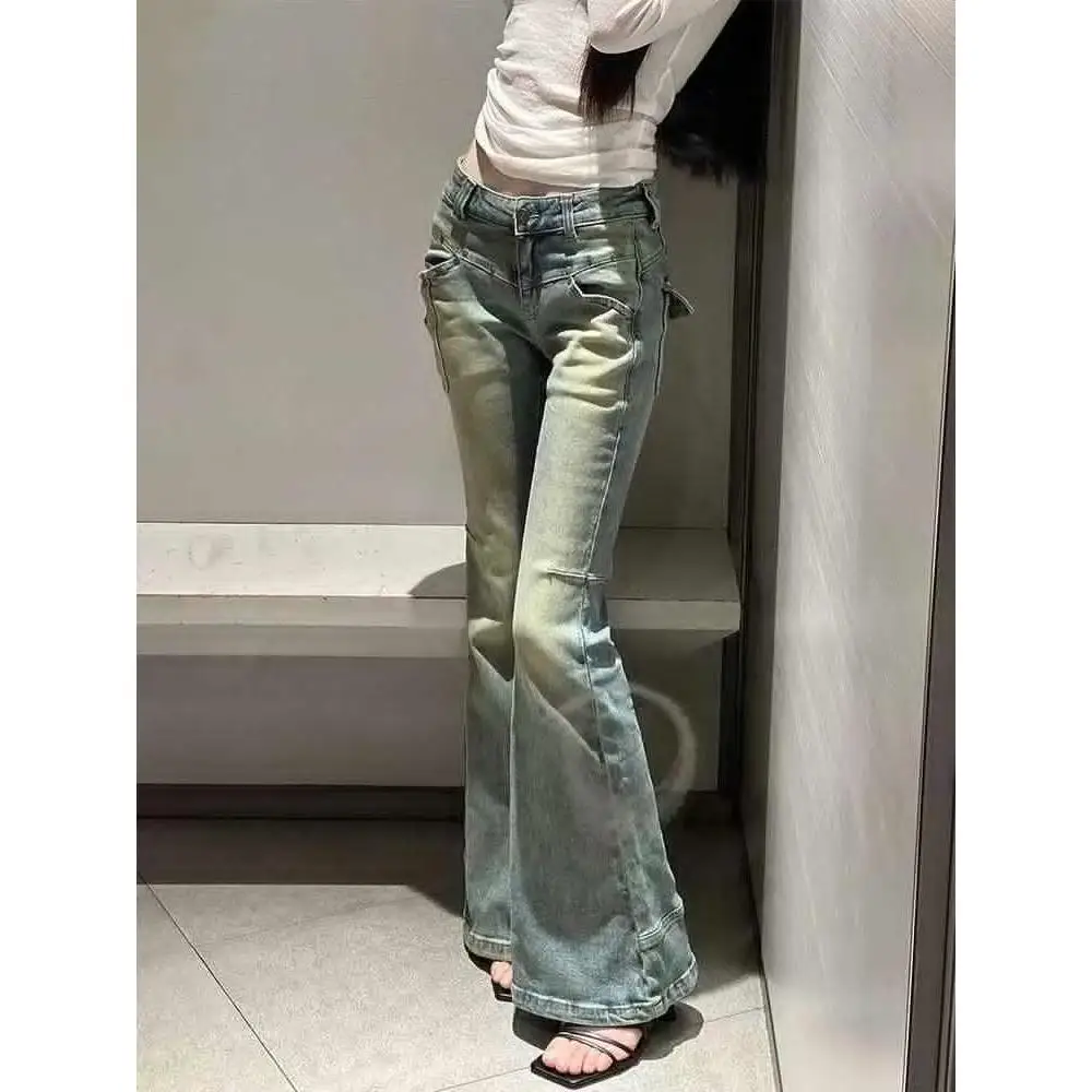 

Джинсы-клеш с высокой талией Slim Fit для женщин: ретро-шик, повседневные, удлиненные, осенняя новинка