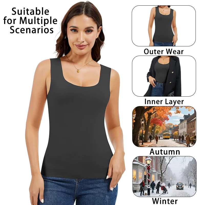 Slimbelle Women's Thermal Top Sleeveless Underwear Outer Wear Double-side Brush Keep Warm Soft Vest Heating Inner Bottoming