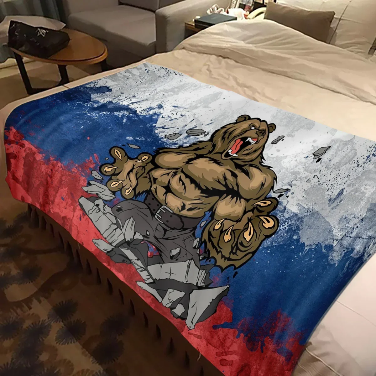 Russian Pride Bear CCCP Throw Blanket USSR Soviet Russia Living Room Bedroom Sofa Cover Bedspreads Flannel Soft Victory Blanket