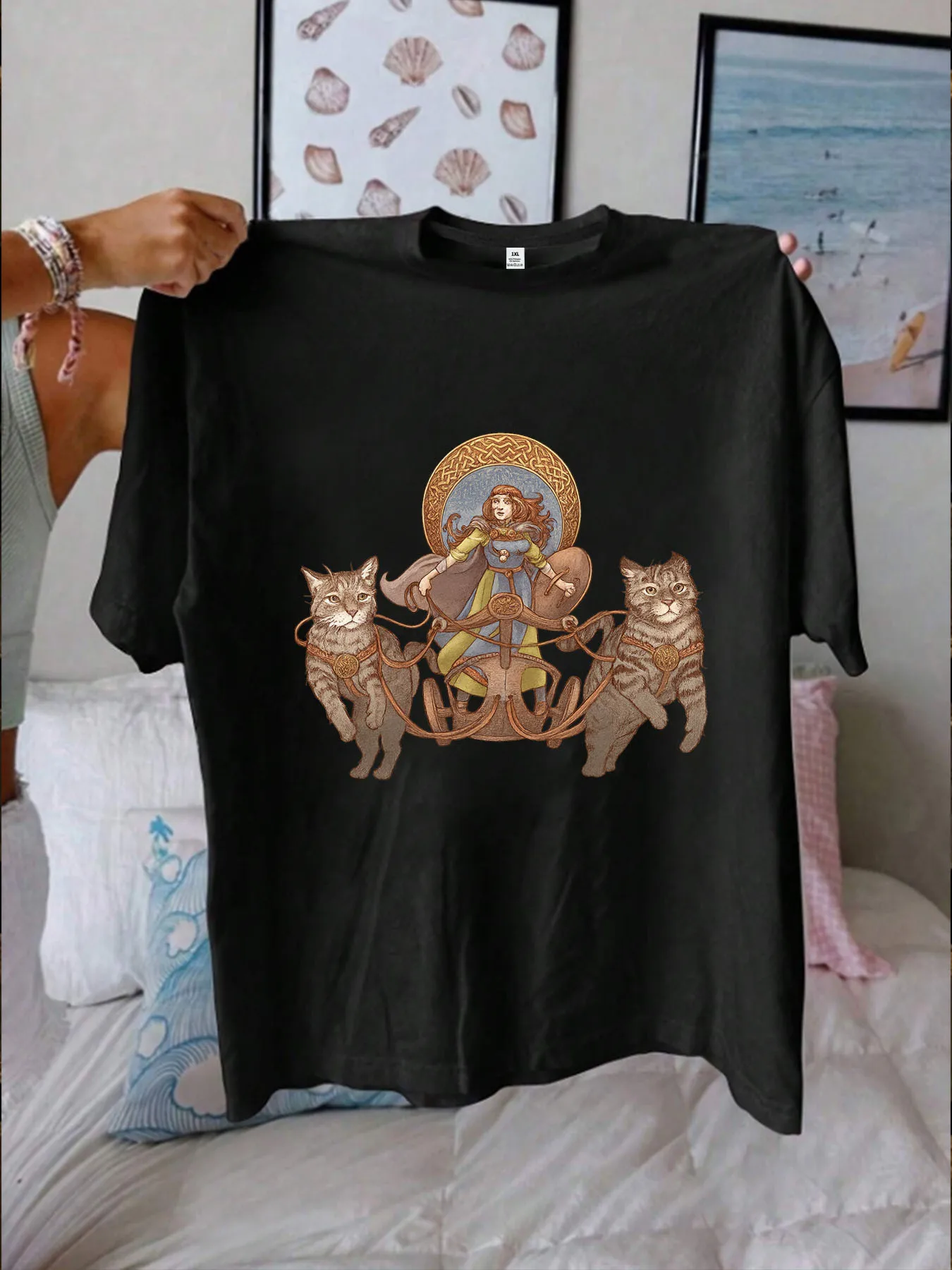 

【1011399】Женская футболка больших размеров с круглым вырезом и короткими рукавами, эластичными полурукавами и модными принтами