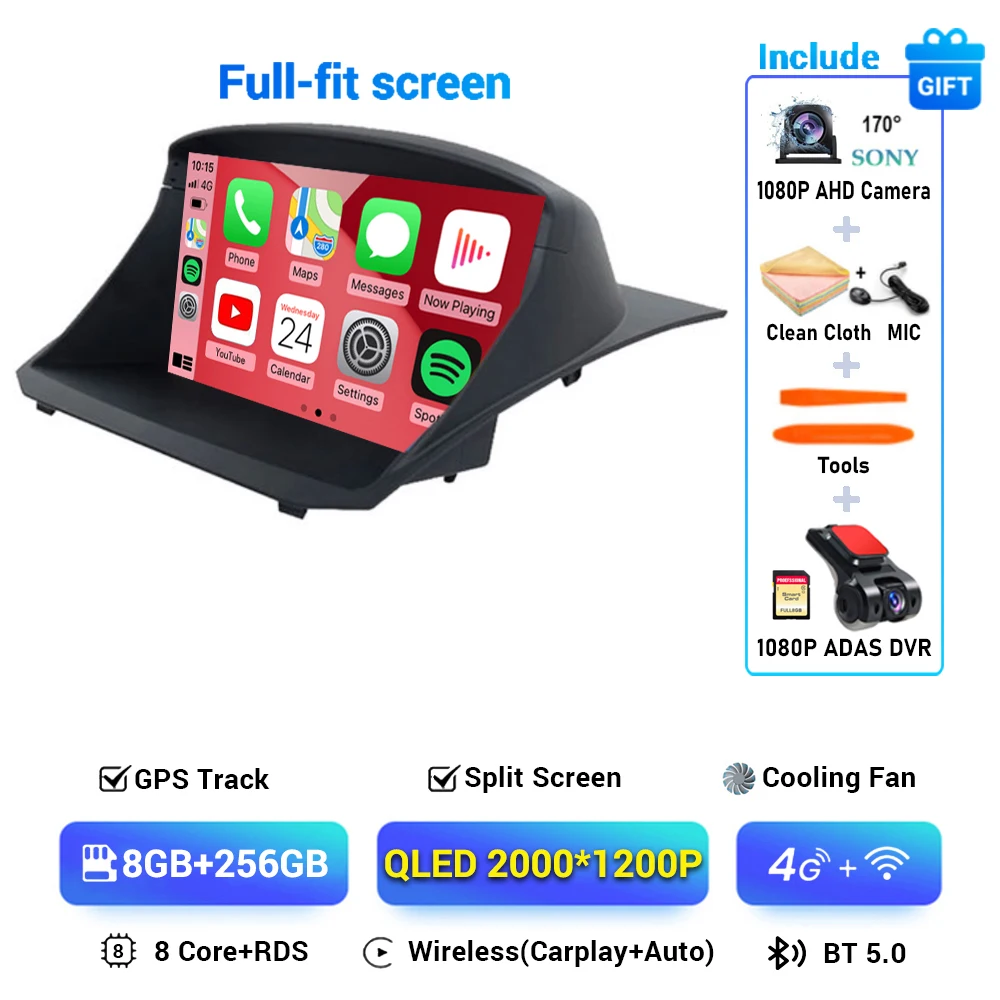 Android 14 Draadloze Carplay & Auto Autoradio Voor Ford Fiesta 2009 - 2018 Navigatie Gps Dsp Carplay Multimedia Videospeler Stereo