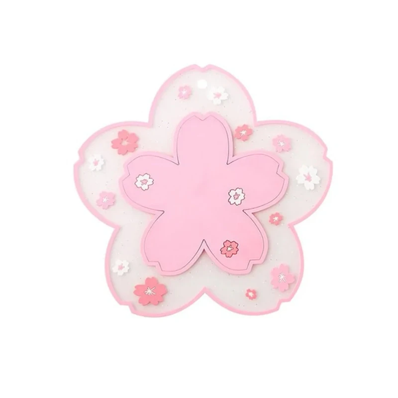 Cherry Blossom Silicone Cup Coaster Non-Slip Heat Insulation Mat for Coffee Tea Mug Cute Desktop Decorate Kitchen Table Placemat 4