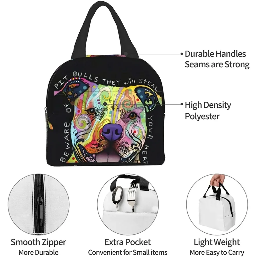 New Pit Bulls Reusable Insulated Lunch Bag Cooler Tote Box Container for Woman Office Work School Picnic Beach Workout Travel