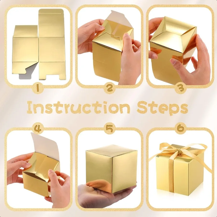 200 Pcs Small Gift Boxes 3 x 3 x 3 Inches Kraft Gold